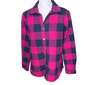 ORVIS  TETON womens fleece lined button down plaid pink blue L SHIRT JACKET
